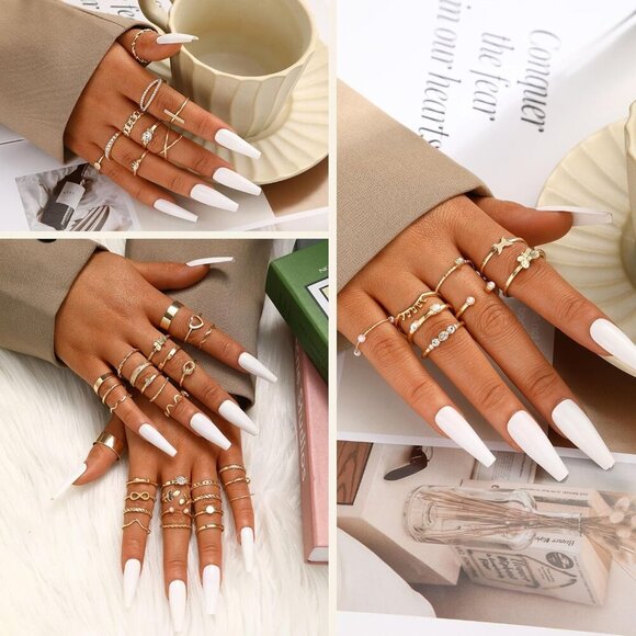 60 Pcs Gold Stackable Rings for Women, Knuckle Rings Chunky Gold Ring Set Dainty - Picture 7 of 9